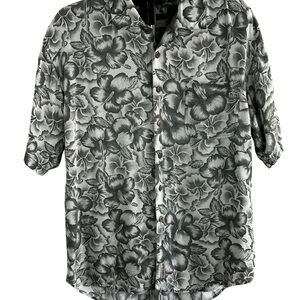High Sierra Floral Hawaiian Shirt Monochrome Hibiscus print short sleeve Sz L